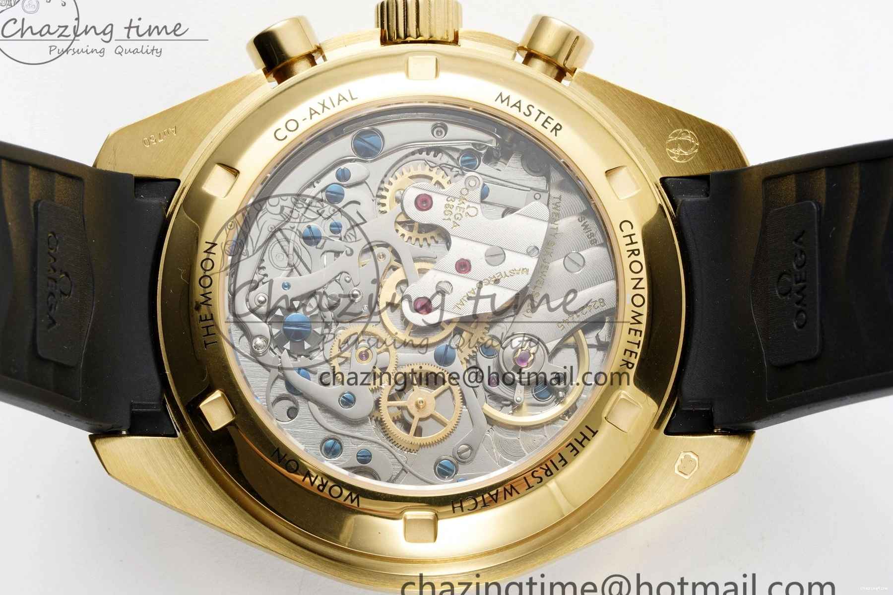 0327 TimelessDesign Speedmaster Moonwatch in Moonshine Gold YG RMF Best Edition YG Dial on Black Rubber Strap Manual Chrono 7834